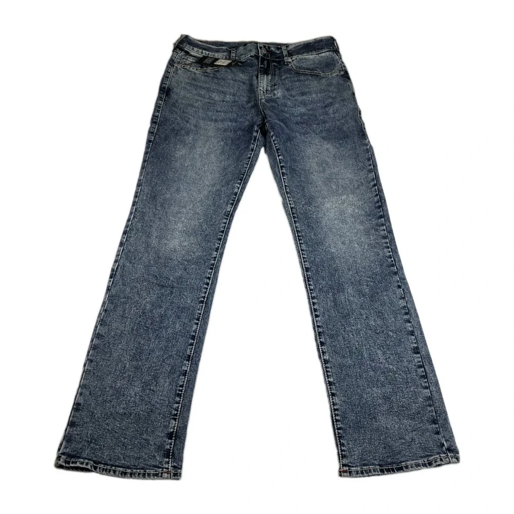 True Religion Jeans Mens 36 Ricky Big T Relaxed Straight Medium Aventurine Blue